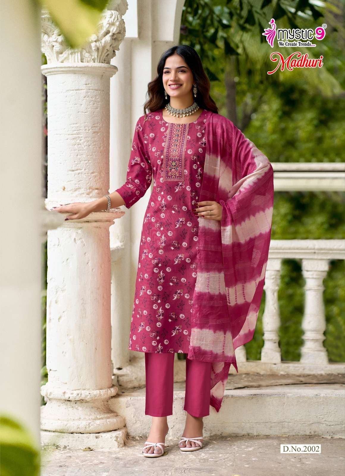 MYSTIC 9 MADHURI VOL 2 VERTICAN FOIL PRINT STRAIGHT CUT CATALOGUE SALWAR SUIT TREND DEALER